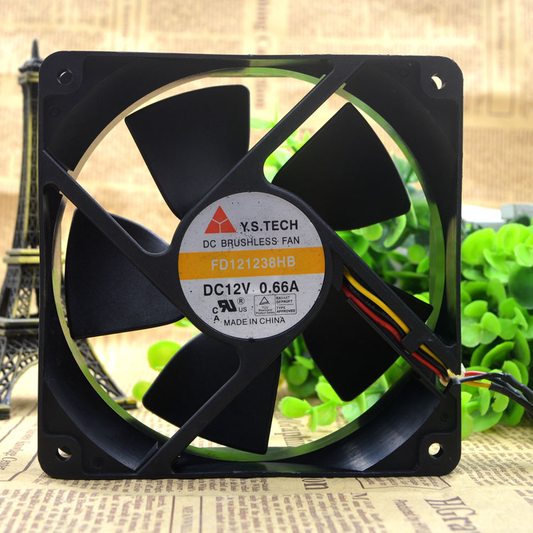 New original FD121238HB 12038 12A 0.66A 3-wire cooling fan