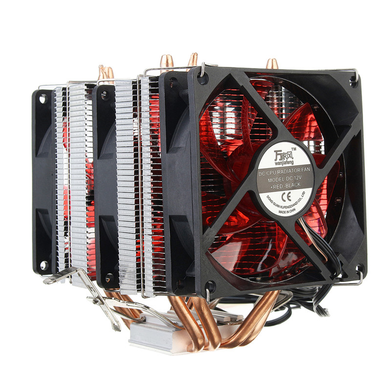4 Copper Pipe Cooling Fan Red LED Three CPU Cooler Fan Aluminum Heatsink for Intel LGA775 / 1156/1155 AMD AM2 / AM2 + / AM3 ED