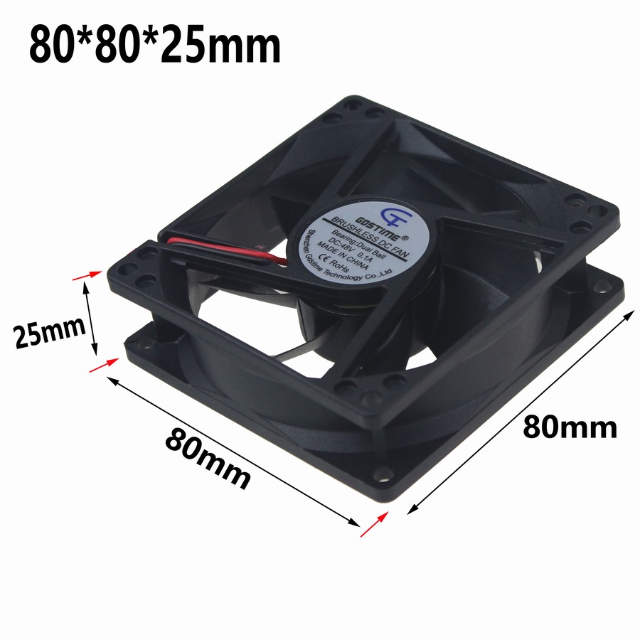 1 Piece Gdstime 48 Volt 2 Pin CPU Fan 80mm x 80mm x 25mm 48V Dual Ball Bearing Cooling Fan 8cm 8025