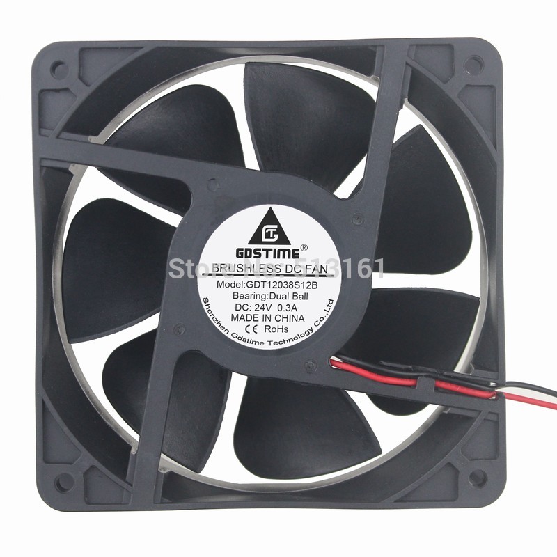 Gdstime DC 24V 2 Pin 120mm 120x120x38mm 12cm Double Ball Bearing Industrial Exhaust Cooling Fan