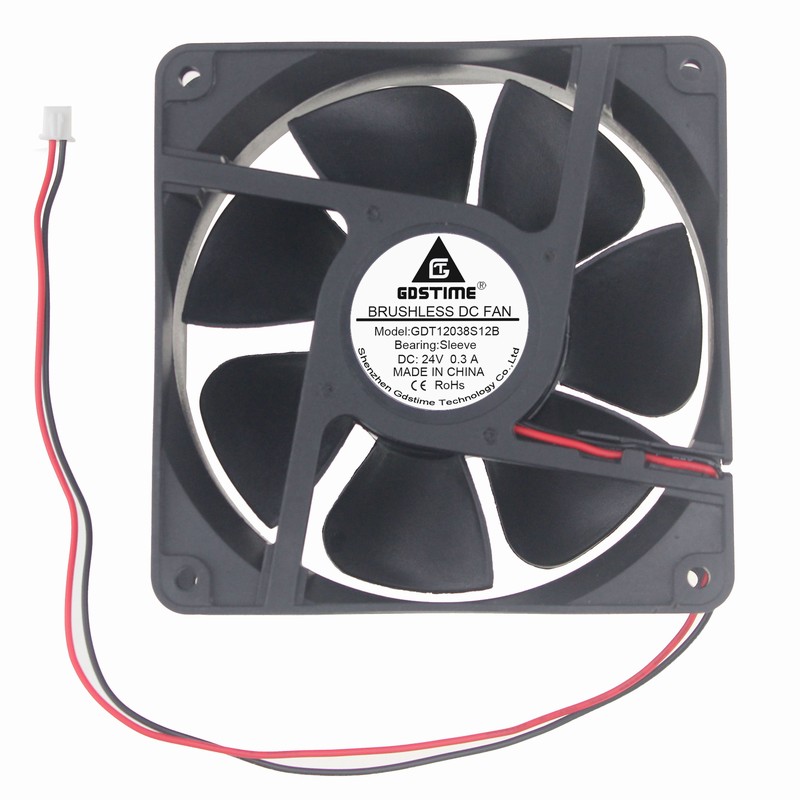 2pcs Gdstime Big Airflow 2 Pin DC Fan 24V 12038S 120mm x 38mm Industrial Machine Cooling Fan 120mm 12cm