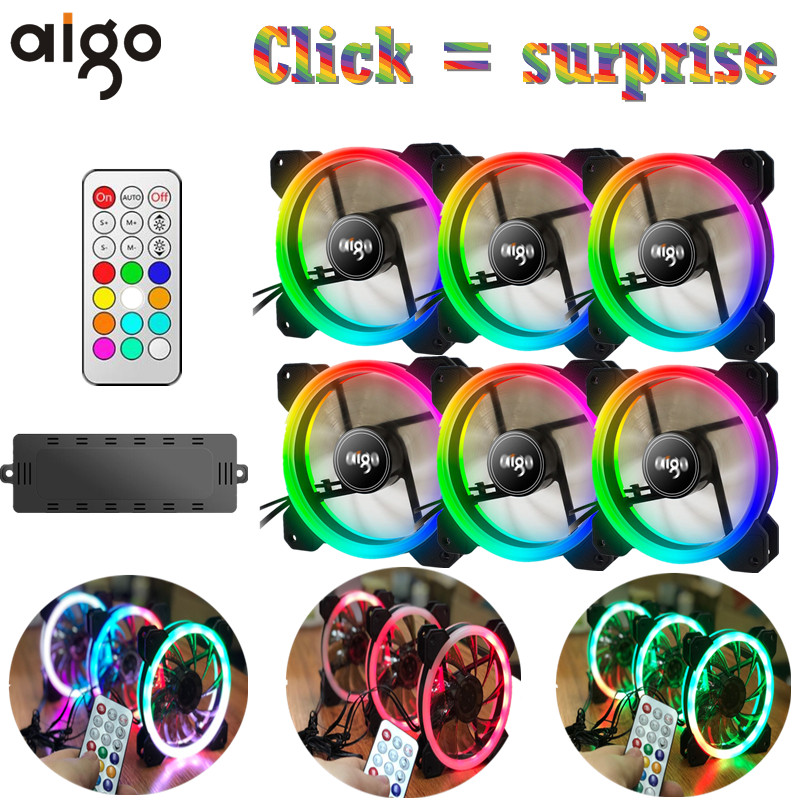 Aigo DR12 3pcs Computer Case PC Cooling Fan RGB Adjust LED 120mm Quiet + IR Remote New computer Cooler Cooling RGB Case Fan CPU