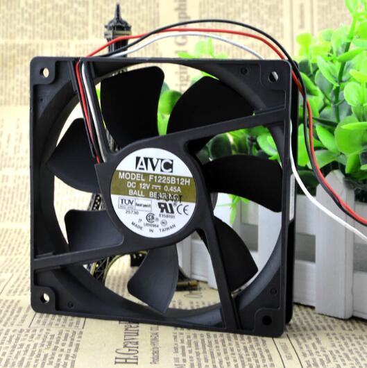 Original AVC F1225B12H DC 12V 0.45A 12cm 120*120*25 3-wires double ball chassis cooling fan