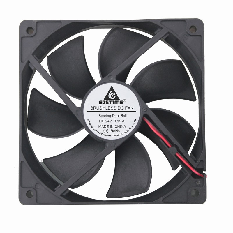 1 pcs Gdstime 12cm 1mm x 25mm DC 24V Dual Ball Bearing Brushless Cooling Fan 1x1mm 0.15A 125 2Pin PC Case Cooler