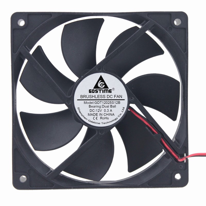 10 Pieces Gdstime 1x1x25mm 125 0.3A Dual Ball Bearing 2Pin 12V 12cm DC Brushless Industrial Cooler PC Cooling Fan 1mm