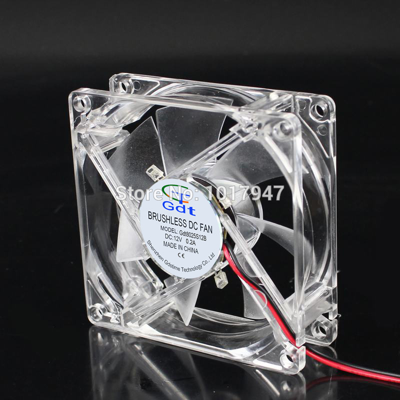 200 Pieces LOT Gdstime DC 12V 4pin Transparent Case Coolor LED Fan 8cm 80*80x25mm 8025S