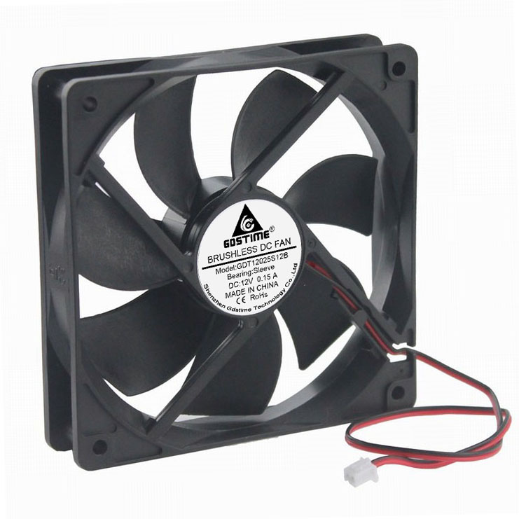 100pcs Gdstime DC 12V 2Pin 1x1x25mm 12cm 5 inches Brushless Cooler 0.15A Cooling Fan 1mm x 25mm Wholesale