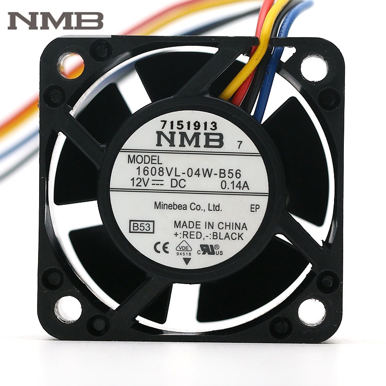 Original NMB 1608VL-04W-B56 40 12V 0.14A 9500RPM 11.3CFM axial cooling fan 4-Pin